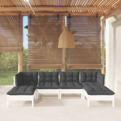 6 Pcs conjunto lounge de jardim c/ almofadões pinho branco