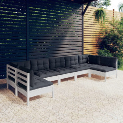7 Pcs conj. lounge de jardim c/ almofadões pinho maciço branco