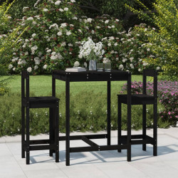 3 Pcs conjunto de bar para jardim pinho maciço preto