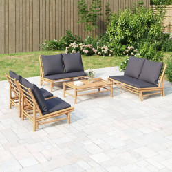 5 Pcs conjunto lounge jardim bambu c/ almofadões cinza-escuro