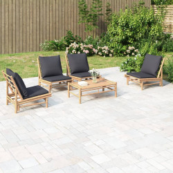 5 Pcs conjunto lounge jardim bambu c/ almofadões cinza-escuro