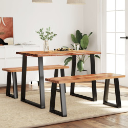 3 Pcs conjunto de jantar c/ bordas vivas acácia maciça