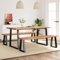 3 Pcs conjunto de jantar c/ bordas vivas acácia maciça