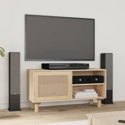 Móvel de TV 80x30x40 cm pinho maciço/vime natural castanho