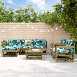 7 Pcs conjunto lounge de jardim madeira de pinho impregnada