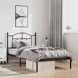 Estrutura de cama com cabeceira 100x200 cm metal preto
