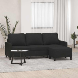 Sofá de 3 lugares com apoio de pés 180 cm tecido preto
