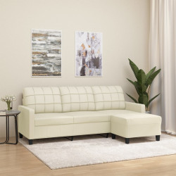 Sofá 3 lugares c/ apoio pés 180 cm couro artificial cor creme