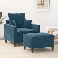 Poltrona com apoio de pés 60 cm veludo azul