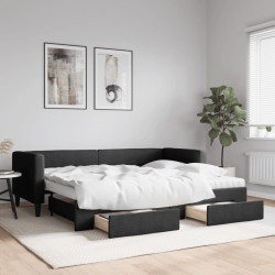 Sofá-cama com gavetão e gavetas 80x200 cm tecido preto