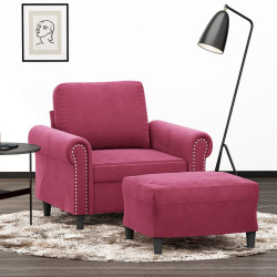 Poltrona com apoio de pés 60 cm veludo vermelho tinto