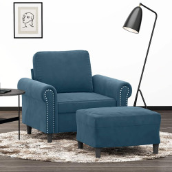 Poltrona com apoio de pés 60 cm veludo azul