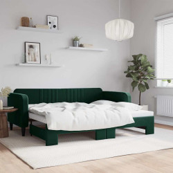 Sofá-cama com gavetão 90x200 cm veludo verde-escuro