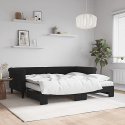 Sofá-cama com gavetão e colchões 90x190 cm veludo preto