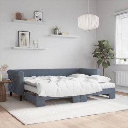Sofá-cama c/ gavetão e colchões 80x200cm veludo cinzento-escuro