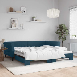 Sofá-cama com gavetão 100x200 cm veludo azul