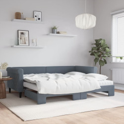 Sofá-cama c/ gavetão e colchões 90x200cm veludo cinzento-escuro