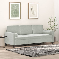 Sofá 3 lugares + almofadas decorativas 180cm veludo cinza-claro