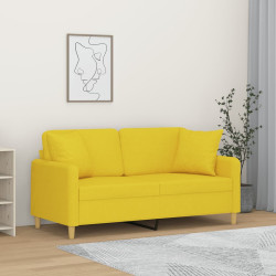 Sofá 2 lug. + almofadas decorativas 140 cm tecido amarelo-claro