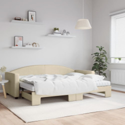 Sofá-cama c/ gavetão e colchões 80x200 cm tecido cor creme