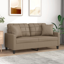 Sofá 2 lugares + almofadas 140 cm couro artificial cappuccino