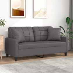 Sofá 2 lugares + almofadas decorativas 140cm couro artif. cinza