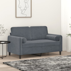 Sofá 2 lug. c/ almofadas decorativas 120 cm veludo cinza-escuro