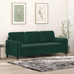 Sofá 3 lug. c/ almofadas decorativas 180 cm veludo verde-escuro