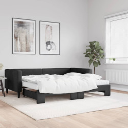 Sofá-cama com gavetão e colchões 90x190 cm tecido preto