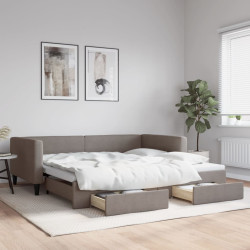 Sofá-cama c/ gavetão/gavetas 100x200cm tecido cinza-acastanhado