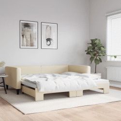 Sofá-cama com gavetão 100x200 cm tecido cor creme