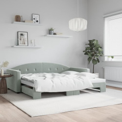 Sofá-cama com gavetão 90x190 cm veludo cinzento-claro