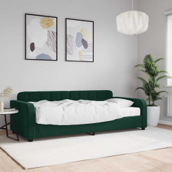 Sofá-cama com colchão 90x200 cm veludo verde-escuro