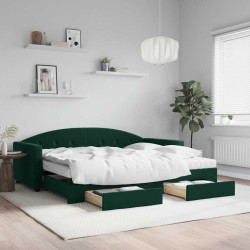 Sofá-cama c/ gavetão e gavetas 90x200 cm veludo verde-escuro
