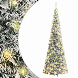 Árvore de natal artificial pop-up c/ 50 luzes LED e neve 120 cm