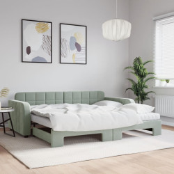 Sofá-cama c/ gavetão e colchões 90x190 cm veludo cinzento-claro