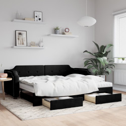 Sofá-cama com gavetão e gavetas 80x200 cm tecido preto