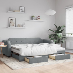 Sofá-cama c/ gavetão e gavetas 90x190 cm tecido cinzento-claro