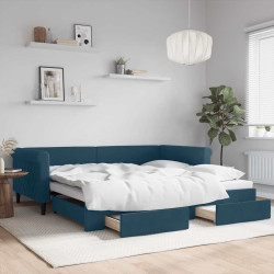 Sofá-cama com gavetão e gavetas 100x200 cm veludo azul