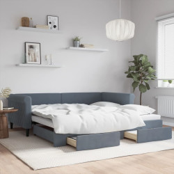 Sofá-cama c/ gavetão e gavetas 100x200cm veludo cinzento-escuro