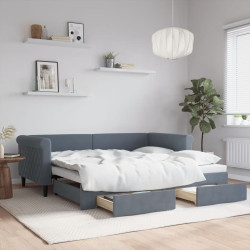 Sofá-cama c/ gavetão e gavetas 90x190 cm veludo cinzento-escuro