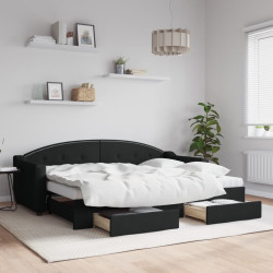 Sofá-cama com gavetão e gavetas 80x200 cm tecido preto