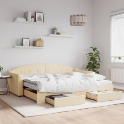 Sofá-cama com gavetão e gavetas 90x200 cm tecido cor creme
