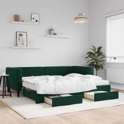 Sofá-cama c/ gavetão e gavetas 90x200 cm veludo verde-escuro