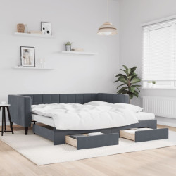 Sofá-cama c/ gavetão e gavetas 100x200cm veludo cinzento-escuro