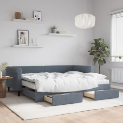 Sofá-cama c/ gavetão e gavetas 90x200 cm veludo cinzento-escuro