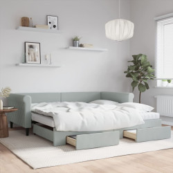 Sofá-cama c/ gavetão e gavetas 100x200 cm veludo cinzento-claro