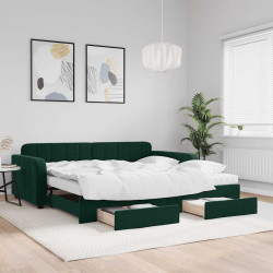 Sofá-cama c/ gavetão e gavetas 100x200 cm veludo verde-escuro