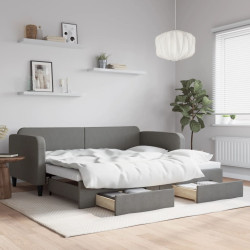Sofá-cama c/ gavetão e gavetas 90x190 cm tecido cinzento-escuro