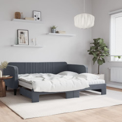 Sofá-cama c/ gavetão e colchões 90x190cm veludo cinzento-escuro